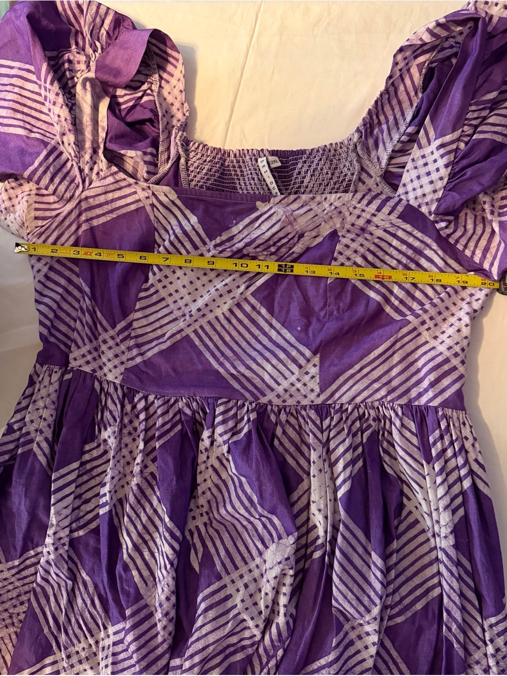 Purple Plaid Maxi Dress with Smocked Bodice